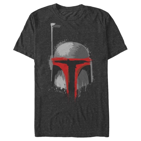 Stylized Helmet Design Men's T-Shirt with Distressed Look and Red Accents