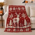 thumbnail image 1 of Stylized Knit Reindeer Snowflake Fair Isle Christmas Living, Festive Holiday Scene, Warm Flannel Blanket for Living Room and Reading Nook, Art Lovers Christmas Gift, Festive Home Decor, 1 of 9
