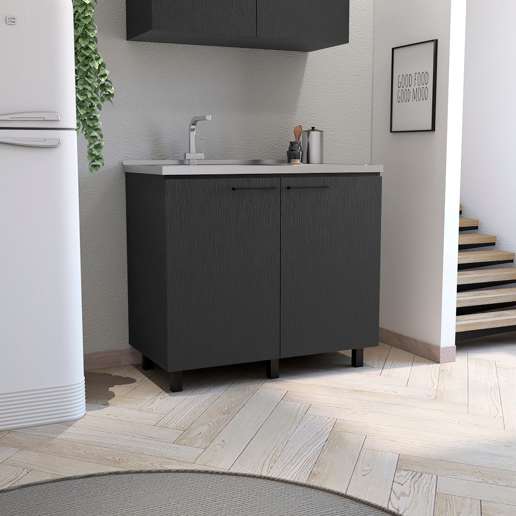 Stylized Legs &amp; Aluminum - Made Countertop - Utility Sink Cabinet for ...
