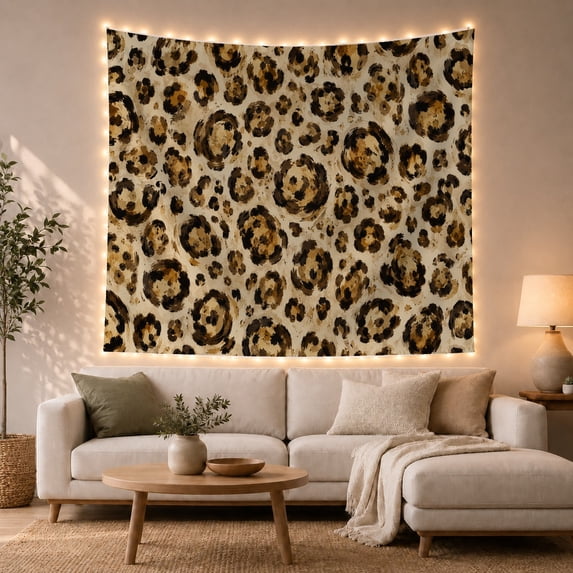 Stylized Leopard Rosette Spots in Cream, Peaceful Boho Wildlife Decor for Animal Lovers, Painterly Animal Print Art, Housewarming Gift, Tapestry Wall Hanging for Bedroom and Living Room