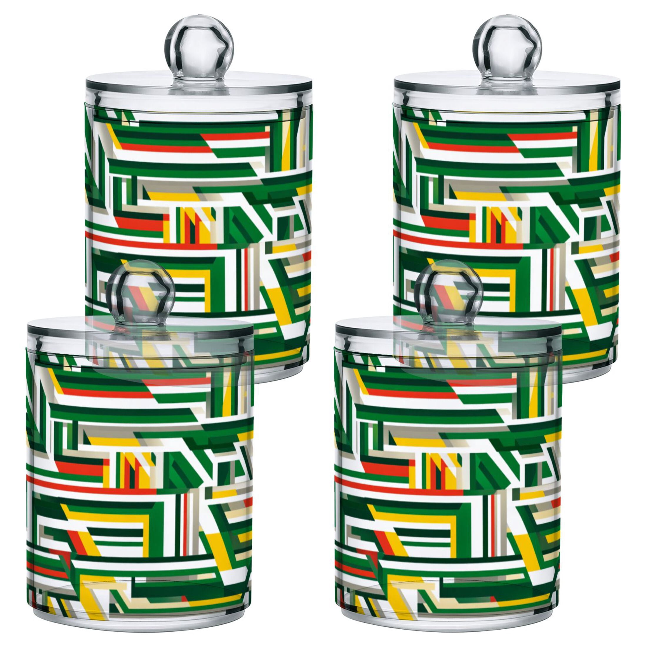 Stylized Line Design Bathroom Canisters Set of 4 Translucent Plastic Storage for Cotton Pads and ...