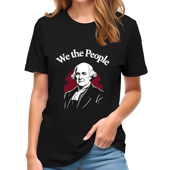 Stylized Madison Portrait T-Shirt - " We the People " Red Design Cotton Short Sleeve Tee