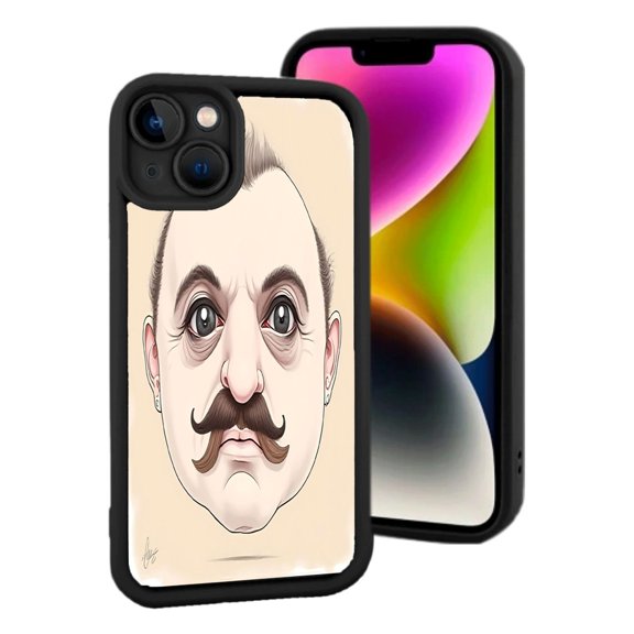 Stylized Man iPhone 15 Case - Lightweight Yellowing Resistant Shocked Expression on Beige Background Black Border