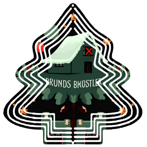 Stylized Metal Christmas Tree Wind Spinner with House Top Red ' X ' Door Concentric White Lines Perfect for Garden Decor