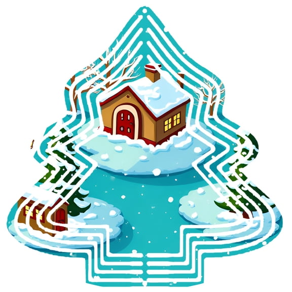 Stylized Metal Hanging Christmas Tree Wind Spinner - 3D Layered Design with Blue Outline & White Pattern for Festive Yard Decor