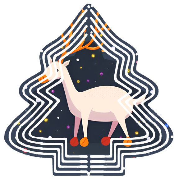 Stylized Metal Hanging Christmas Tree Wind Spinner - Abstract Deer Design with Starry Background for Garden & Yard Decor