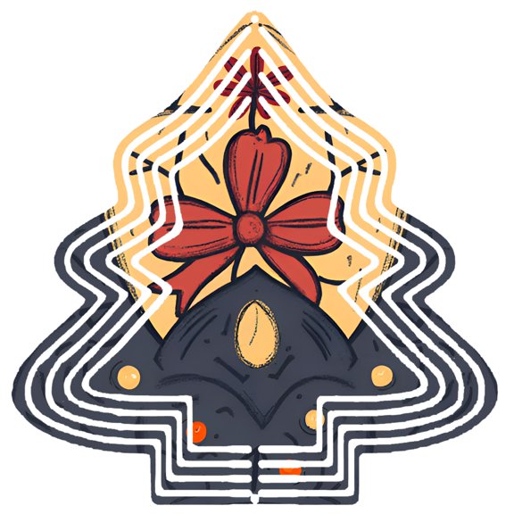 Stylized Metal Hanging Christmas Tree Wind Spinner - Abstract Design with Geometric Patterns Red Flower & Bird Head Accent for Garden Decor