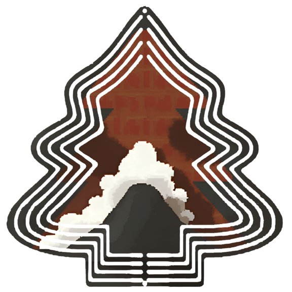 Stylized Metal Hanging Christmas Tree Wind Spinner - Abstract Geometric Design with Mountain & Clouds for Garden Decor