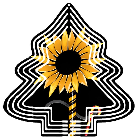 Stylized Metal Hanging Christmas Tree Wind Spinner - Abstract Sunflower Design with Striped Pole & Candy Accents for Garden Decor