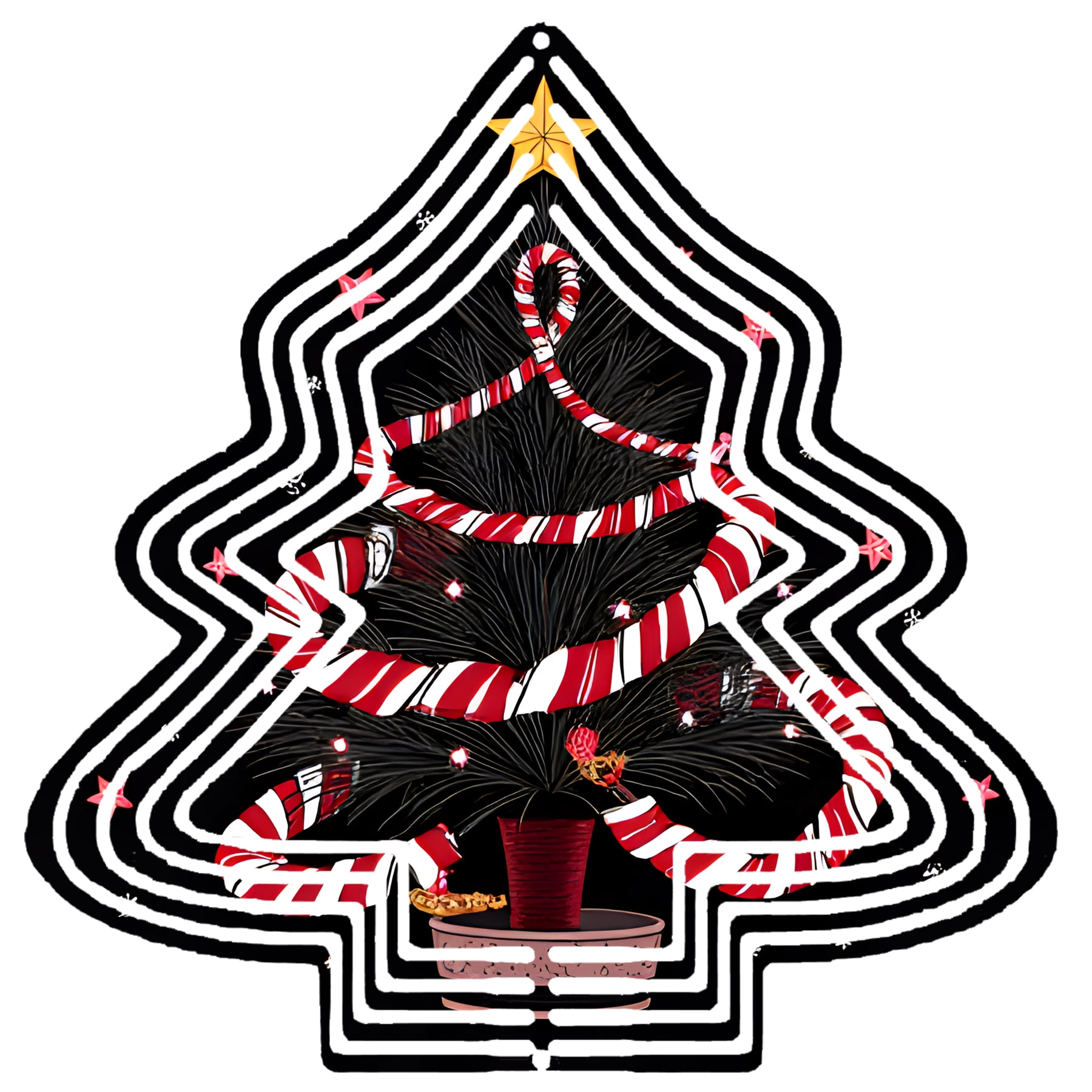 Stylized Metal Hanging Christmas Tree Wind Spinner - Candy Pattern Red ...