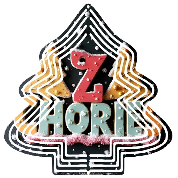 Stylized Metal Hanging Christmas Tree Wind Spinner - Festive Red ' Z ' & Green ' HORI ' Design with Snowflakes for Yard & Garden Decor