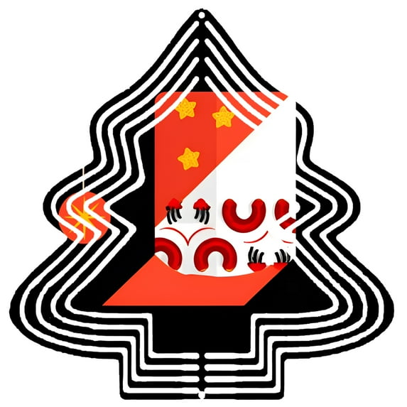 Stylized Metal Hanging Christmas Tree Wind Spinner - Geometric Design with Vibrant Colors & Dynamic Flame Accent for Garden Decor