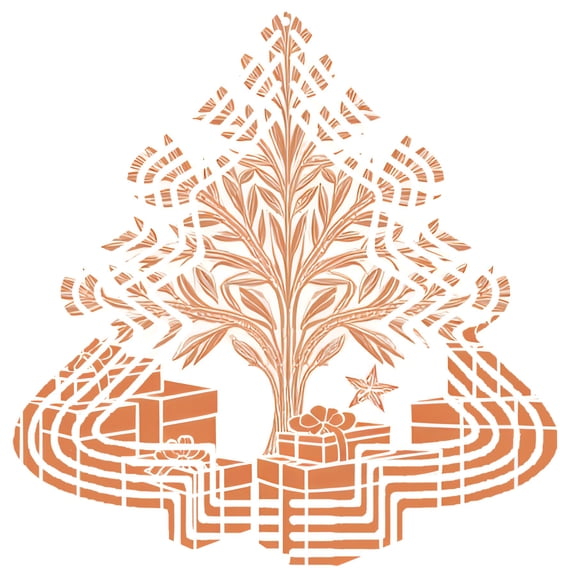 Stylized Metal Hanging Christmas Tree Wind Spinner - Intricate Branches & Geometric Gift Box Design Festive Orange & White Decor for Garden