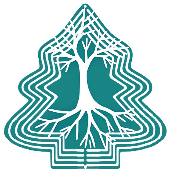 Stylized Metal Hanging Christmas Tree Wind Spinner - Intricate Branching Design for Garden & Yard Decor Teal Background Accent
