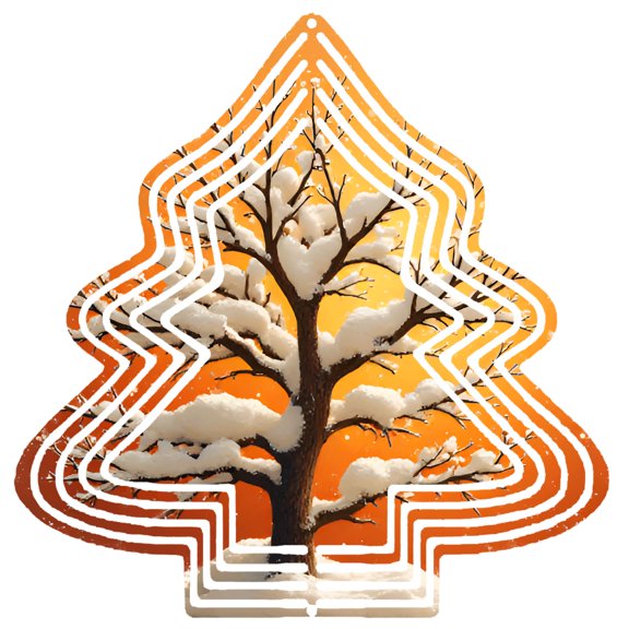 Stylized Metal Hanging Christmas Tree Wind Spinner - Snow - Covered Branches & Geometric Design for Festive Yard & Garden Decor