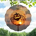 thumbnail image 1 of Stylized Metal Hanging Wind Spinner with Glowing Eyes & Grin - Unique Garden Decor for Yard Vibrant Sunset Design Eye - Catching, 1 of 6
