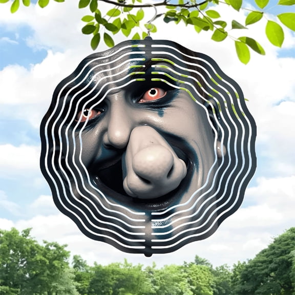 Stylized Metal Hanging Wind Spinners & Chimes for Yard - Surreal Design with Radiating Lines & Exaggerated Features Perfect Garden Decor