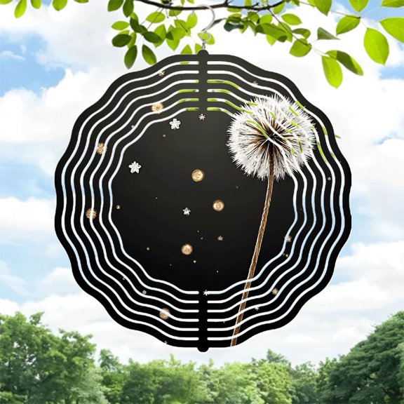 Stylized Metal Hanging Wind Spinners with Abstract Wave Patterns Golden Snowflakes - Perfect for Yard & Garden Decor
