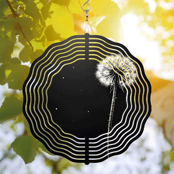 Stylized Metal Wind Spinner & Chime - Monochrome Design with Radiating Concentric Waves for Yard & Garden Decor