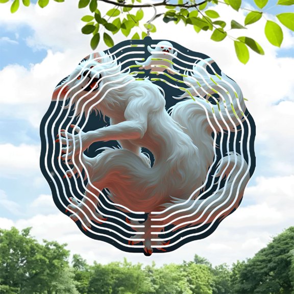 Stylized Metal Wind Spinner with Abstract Wolf Design - Dynamic Concentric Circles for Yard and Garden Decor - Unique Wind Chime