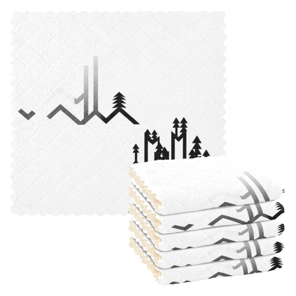 Stylized Mountain Range 6 Pack Kitchen Cleaning Cloths 11'' x 11'', Super Absorbent, Soft Double Layer Plush for Dish and Surface Cleaning