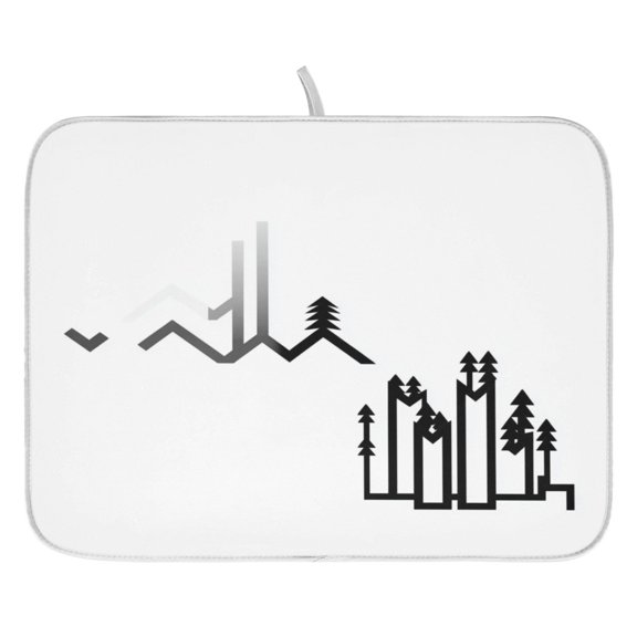 Stylized Mountain Range Dish Drying Mat for Kitchen, Quick Drying Absorbent Soft Durable 16" x 18"