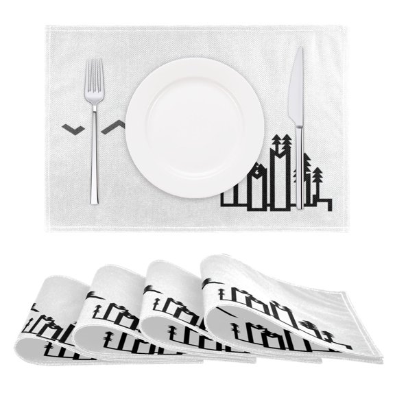 Stylized Mountain Range Reversible Placemat Non Slip Coffee Mat 18x12 Inch for Dining, Kitchen, Coffee