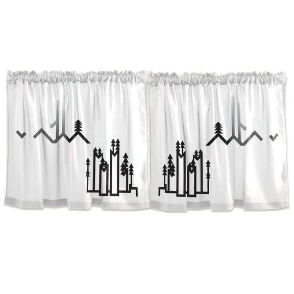 Stylized Mountain Range Tier Curtains for Kitchen 57x36 Inch Semi Sheer Light Filtering Half Window Curtains 2 Panels