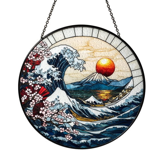 Stylized Mountain Wave Window Hanging – Glass Style Art