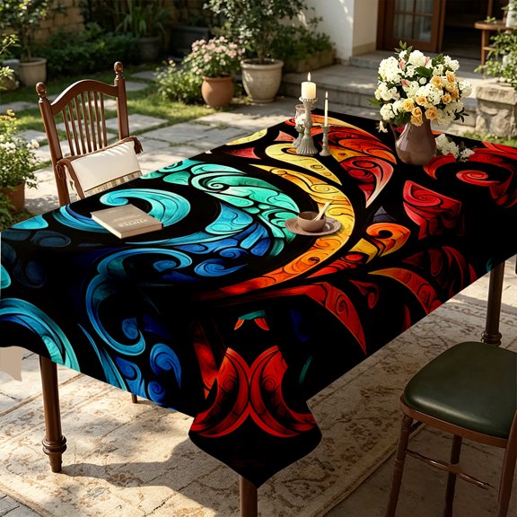 Stylized Nautical Fish 2D Print Tablecloth, Kitchen Living Room Indoor Decor, Ocean Themed Home Table Cover, Thanksgiving Christmas Gift