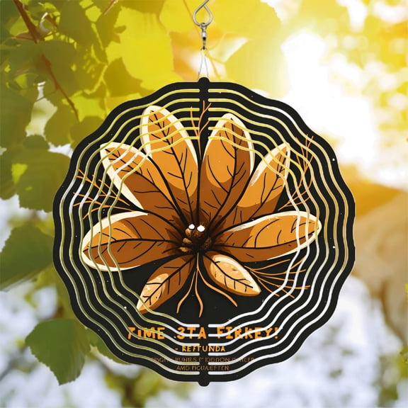Stylized Orange Petal Metal Wind Spinner - Intricate Vein Patterns & Symmetrical Design for Dynamic Yard & Garden Decor