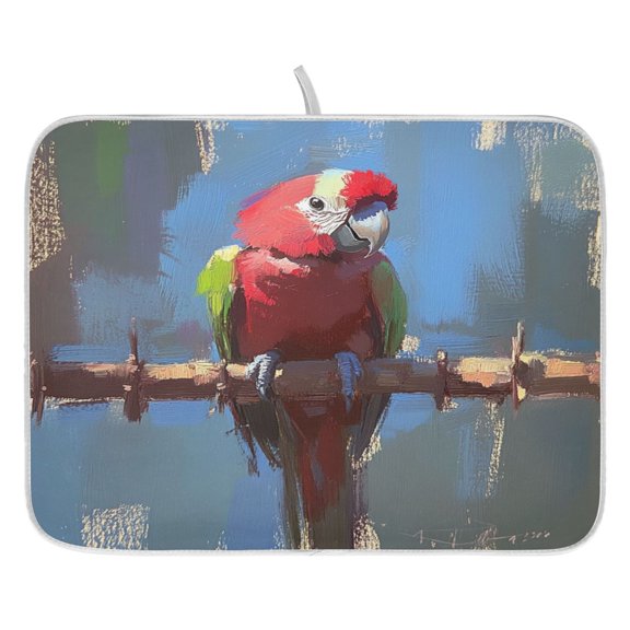 Stylized Parrot Dish Drying Mat for Kitchen, Quick Drying Absorbent Soft Durable 16" x 18"
