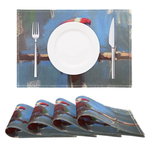 Stylized Parrot Reversible Placemat Non Slip Coffee Mat 18x12 Inch for Dining, Kitchen, Coffee