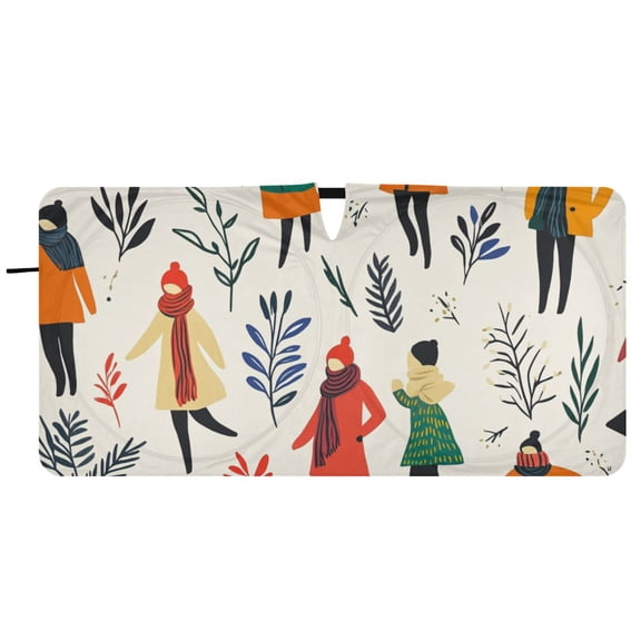 Stylized People Car Windshield Sun Shade Foldable Front Window Shades Cover Sun Visor Shield Block