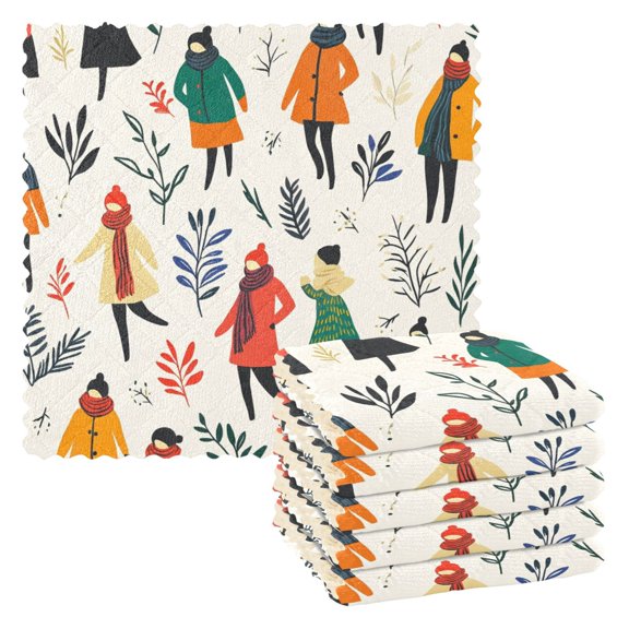 Stylized People Kitchen Towels 6 Pcs Dish Towels Absorbent Soft Quick Dry Towel Dish Rags for Washing Dishes