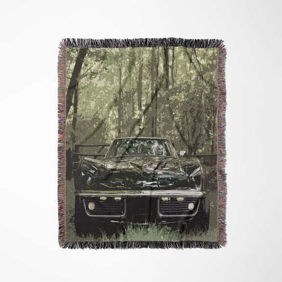 Stylized Photograph Of A Classic Corvette In The Woods., Woven Blanket