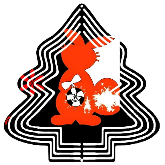 Stylized Red Squirrel Metal Hanging Christmas Tree Wind Spinner - Nature & Holiday Motifs with Snowflake Design for Garden Decor