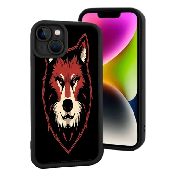 Stylized Red & White Wolf Head iPhone 15 Case - Lightweight Yellowing Resistant Fierce Design with Camera Cutout