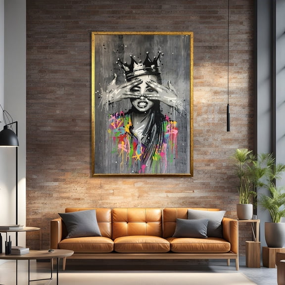 Stylized Royal Woman Graffiti Queen Painting Art - Pop Art Style Modern Wall Decor, Unframed Poster Size 8x12