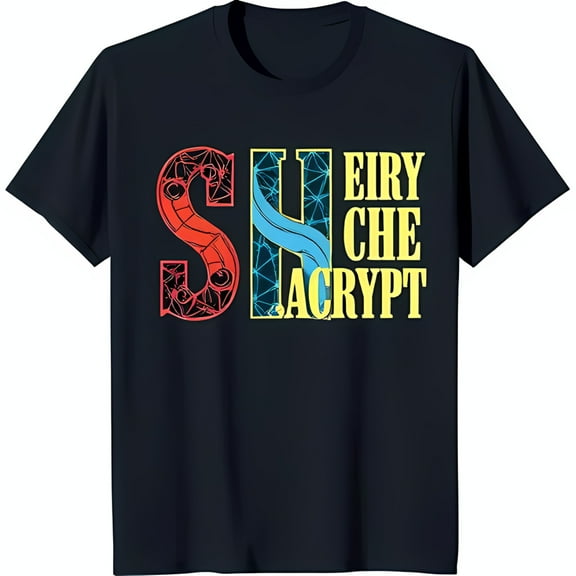 Stylized SH Graphic Black T-Shirt with Pattern & EIRY CHE ACRYPT Design