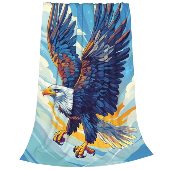 Stylized Sky Raptor Flannel Throw Blanket，Sunny Cloud Eagle Fleece Blanket, Vibrant Nature Flannel Blankets 50x40