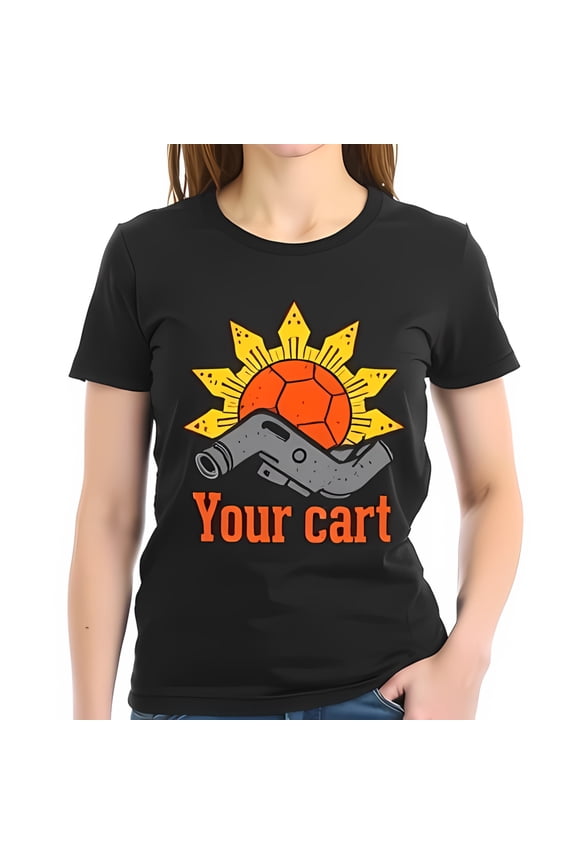 Stylized Sun Graphic Cotton Short Sleeve T-Shirt with Automotive Design - " Your Cart " in Orange