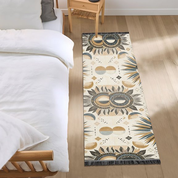 Stylized Sun and Moon Runner Area Rug 2x6 Soft Non-Slip Washable Bedside Carpet for Hallway Bedroom Living Room Home Decor