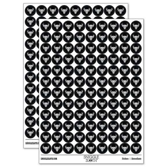Stylized Tribal Bull Head with Nose Ring 200+ Round Stickers - Black - Matte Finish - 0.50" Size