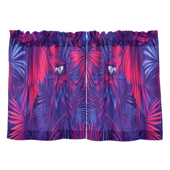 Stylized Tropical Birds Kitchen Curtains Tier Set 27x24 Inch 2 Panels Semi Sheer Light Filtering Privacy UV Protection