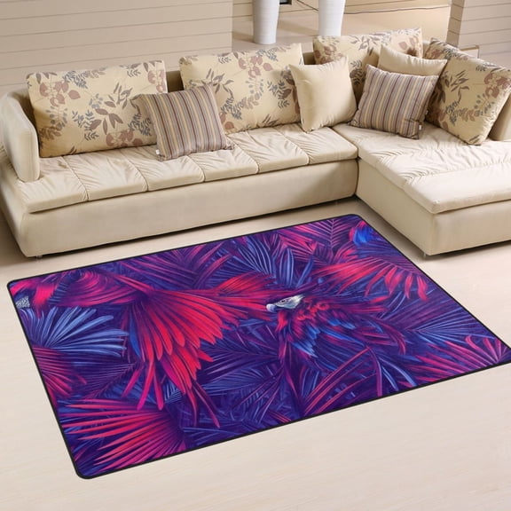Stylized Tropical Birds Soft Polyester Area Rug 31''x20'', Non Slip, Memory Foam, Water Absorbent