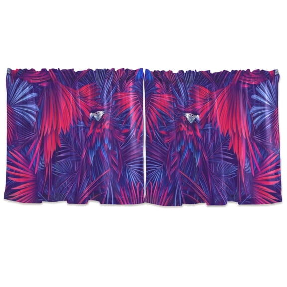 Stylized Tropical Birds Tier Curtains for Kitchen 57x36 Inch Semi Sheer Light Filtering Half Window Curtains 2 Panels