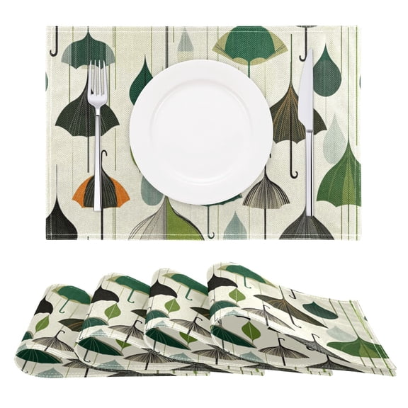 Stylized Umbrella Reversible Placemat Non Slip Coffee Mat 18x12 Inch for Dining, Kitchen, Coffee