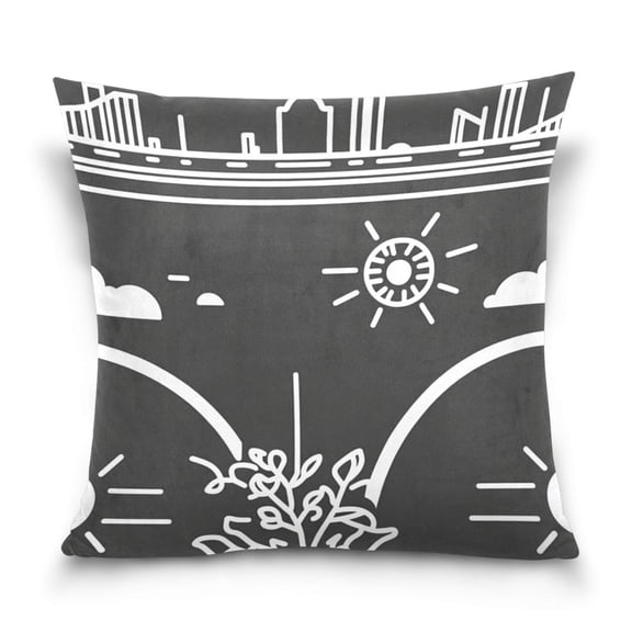 Stylized Urban Elements 16x16 Inch Plush Velvet Pillowcase Double Sided Print, Hidden Zipper