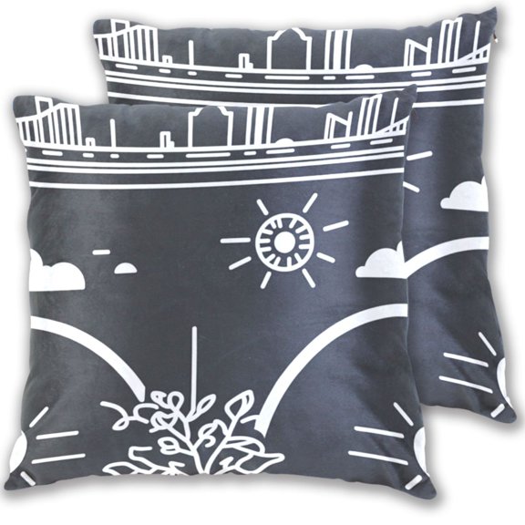 Stylized Urban Elements 16x16in 2-Piece Cotton Fleece Throw Pillow Covers, Shrink Resistant, Hidden Zip